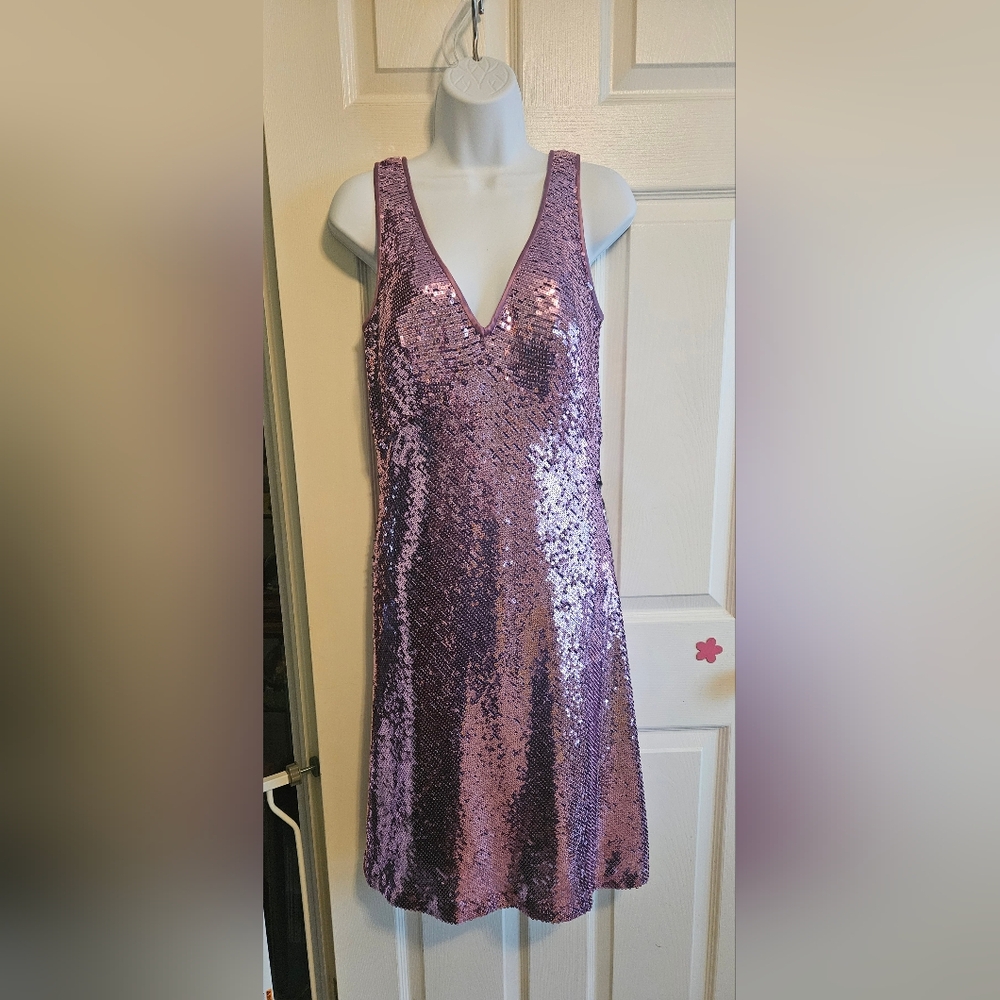 Purple Sequin Dress With V-neck- SIZE 10